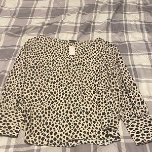 Ann Taylor Animal Print Blouse - Black and Cream